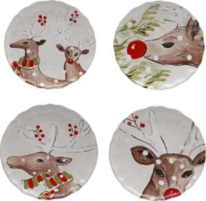 Sada 4 vánočních dezertních talířů z kameniny Casafina Deer Freinds