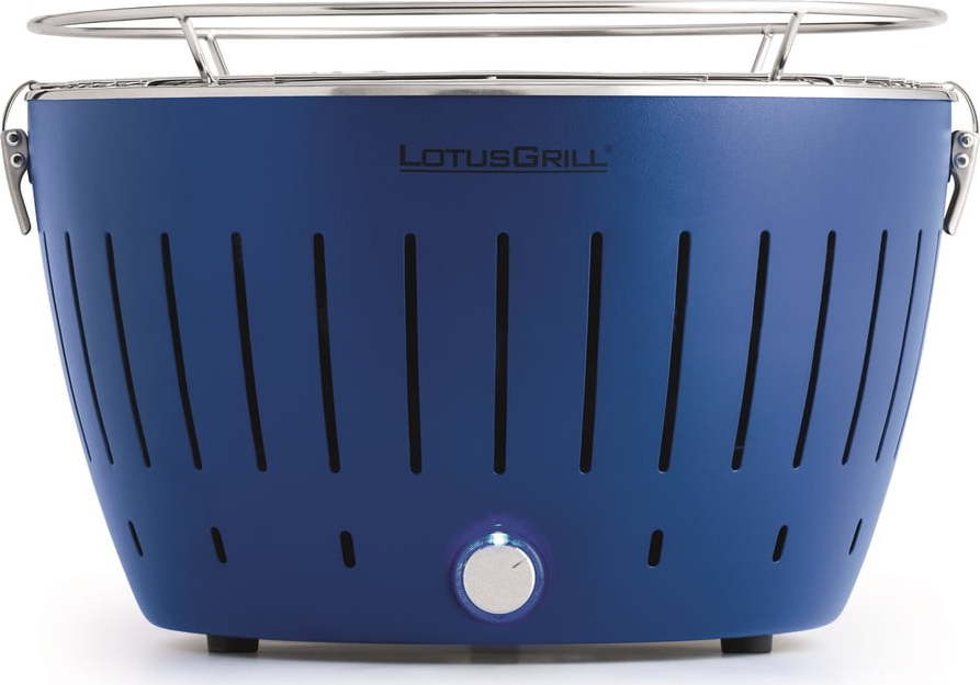 Modrý bezkouřový gril na uhlí LotusGrill LotusGrill