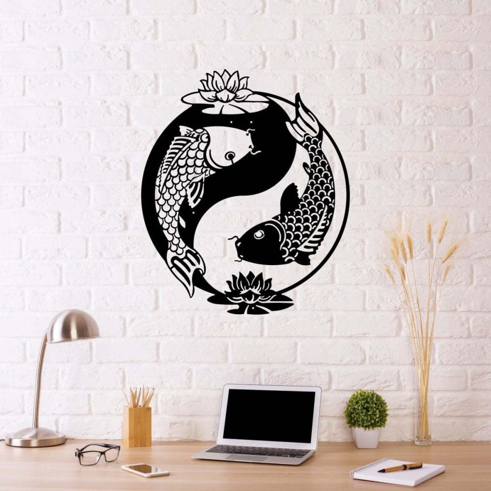 Černá kovová nástěnná dekorace Fish Yin Yang