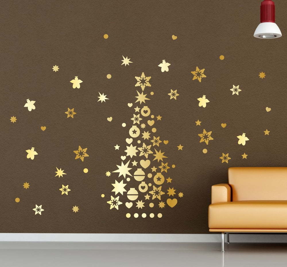 Vánoční samolepky Ambiance Golden Christmas Tree And Stars Ambiance